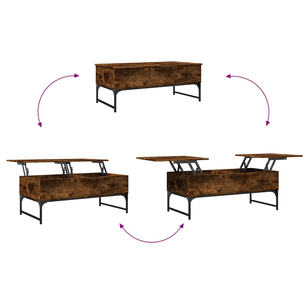 Mesa De Centro De Madera De Ingeniería Y Metal Roble Humo