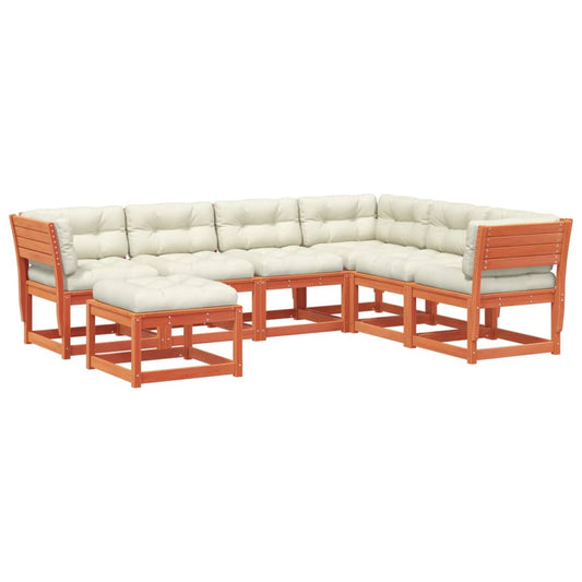 Set Muebles Jardín 7 Pzas Con Cojines Madera Pino