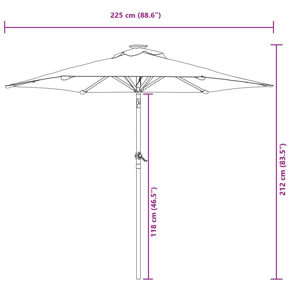 Sombrilla De Jardín Con Poste De Acero Azul 225X225X212 Cm