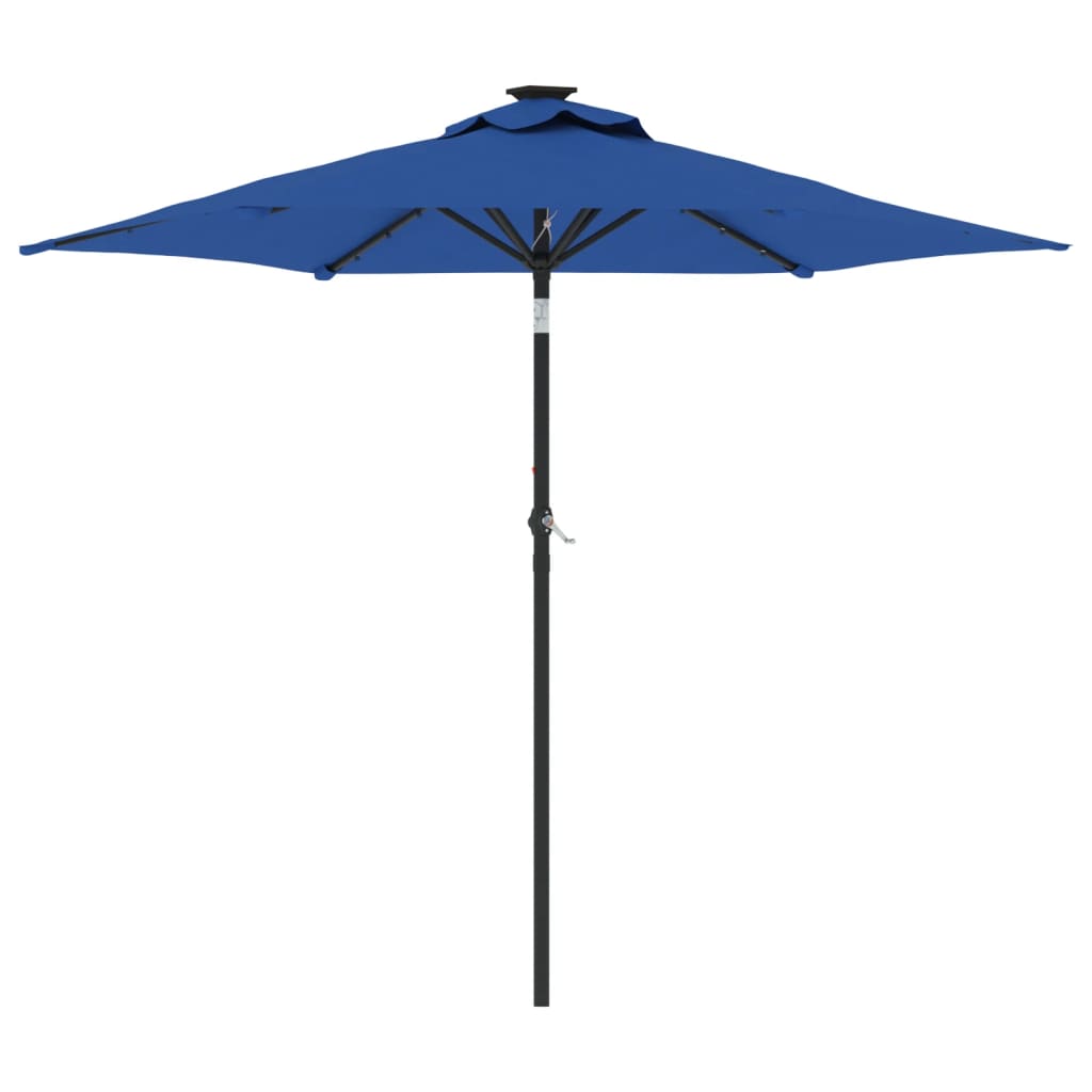 Sombrilla Jardín Con Luces Led Poste Acero Azul 225X225X212 Cm