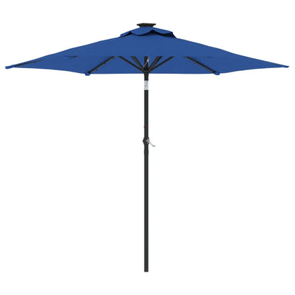 Sombrilla Jardín Con Luces Led Poste Acero Azul 225X225X212 Cm