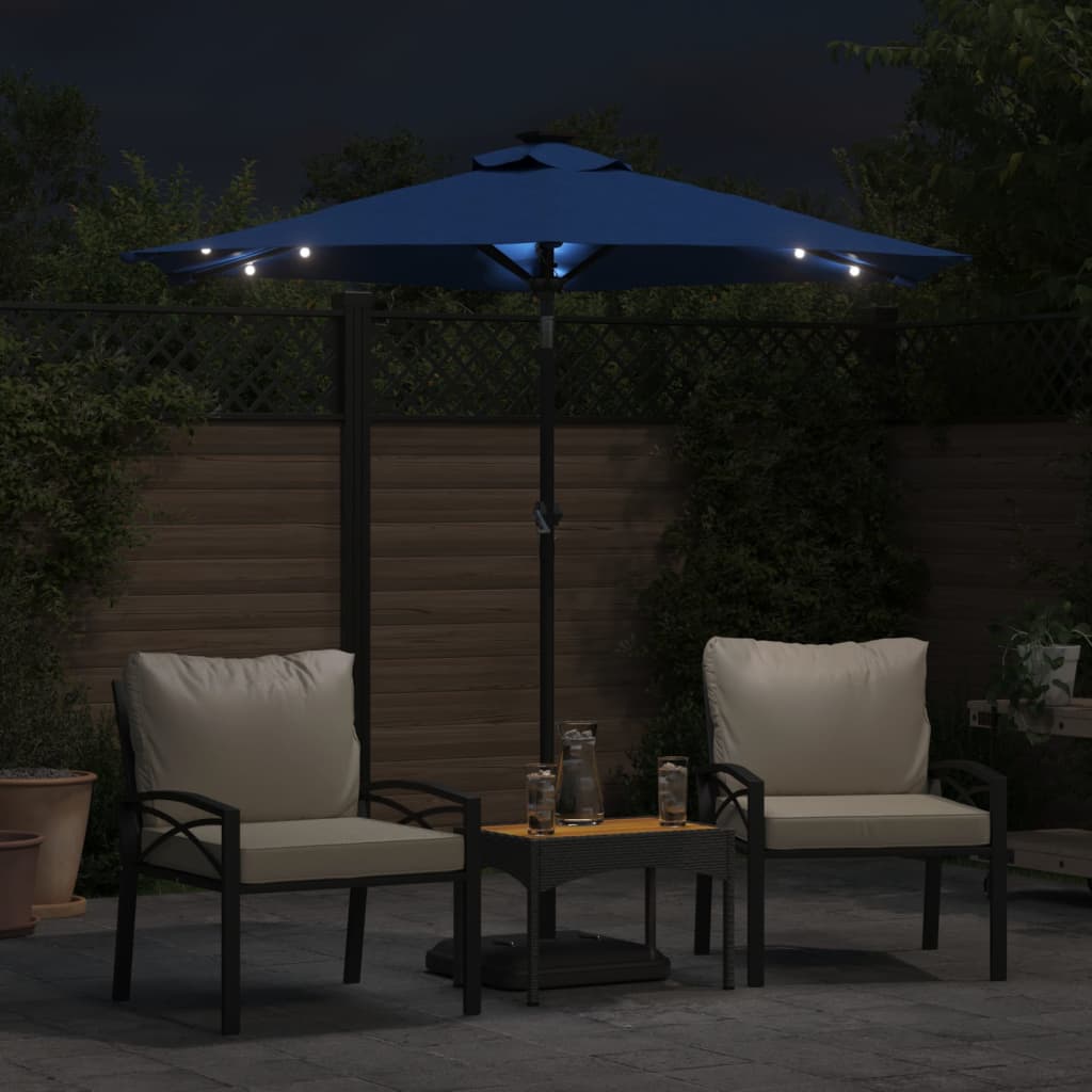 Sombrilla Jardín Con Luces Led Poste Acero Azul 225X225X212 Cm
