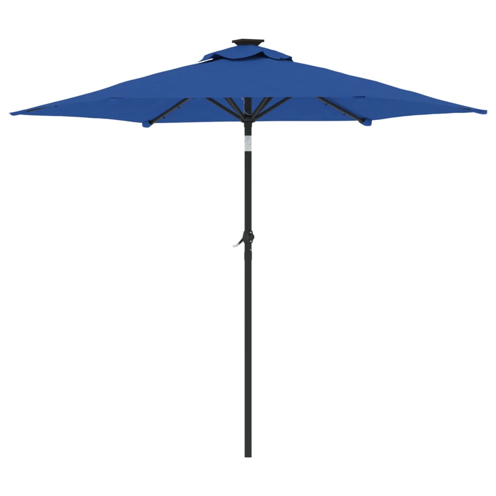 Sombrilla Jardín Con Luces Led Poste Acero Azul 225X225X212 Cm