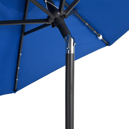 Sombrilla Jardín Con Luces Led Poste Acero Azul 225X225X212 Cm