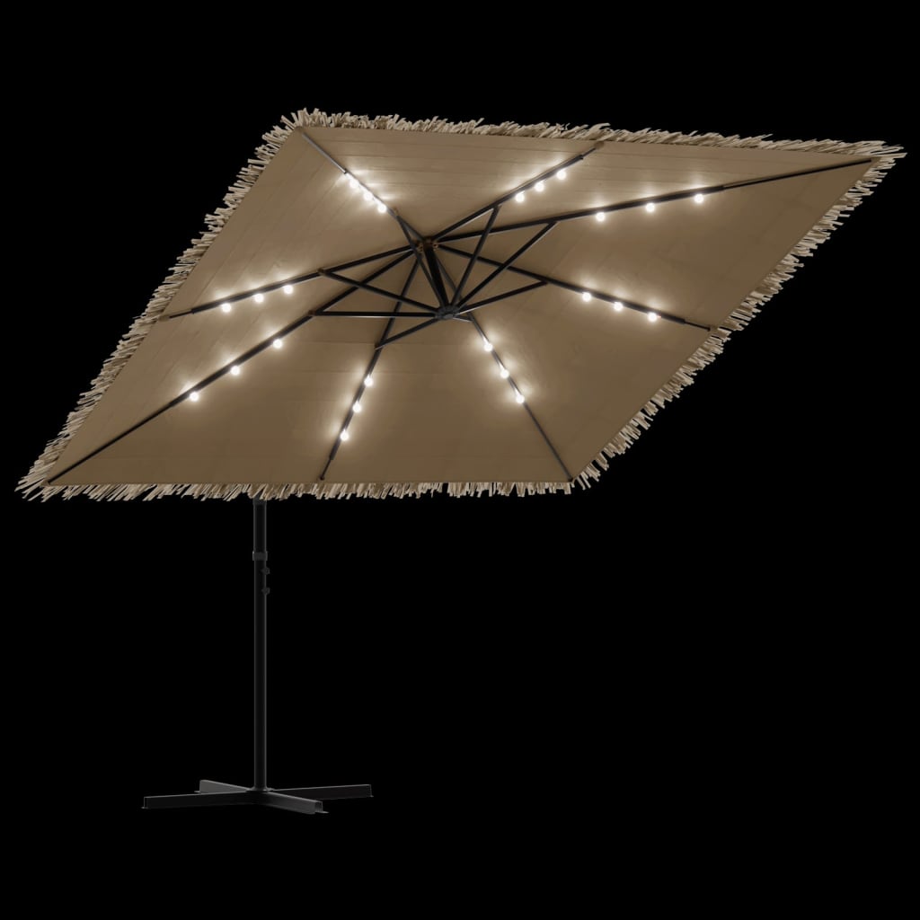 Sombrilla De Jardín Con Leds Poste Acero Marrón