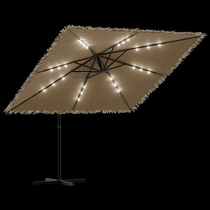 Sombrilla De Jardín Con Leds Poste Acero Marrón
