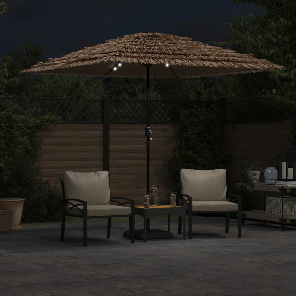 Sombrilla De Jardín Con Leds Poste Acero Marrón