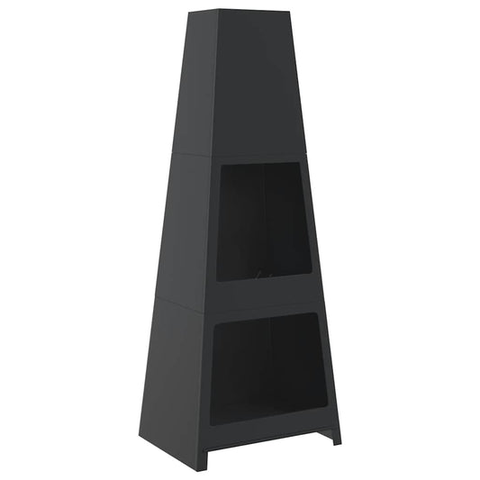 Chimenea De Exterior Con Leñero Y Diseño De Torre Acero Negro