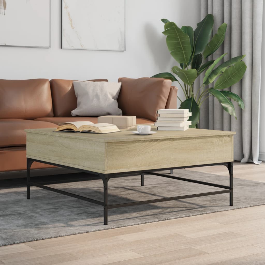 Mesa De Centro Madera Ingeniería Metal 95X95X45 Cm
