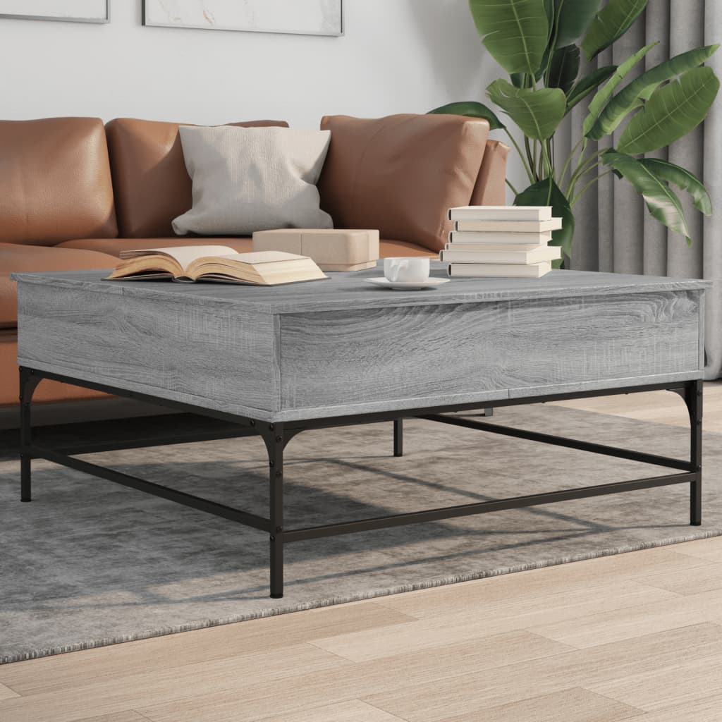 Mesa De Centro Madera Ingeniería Metal 95X95X45 Cm