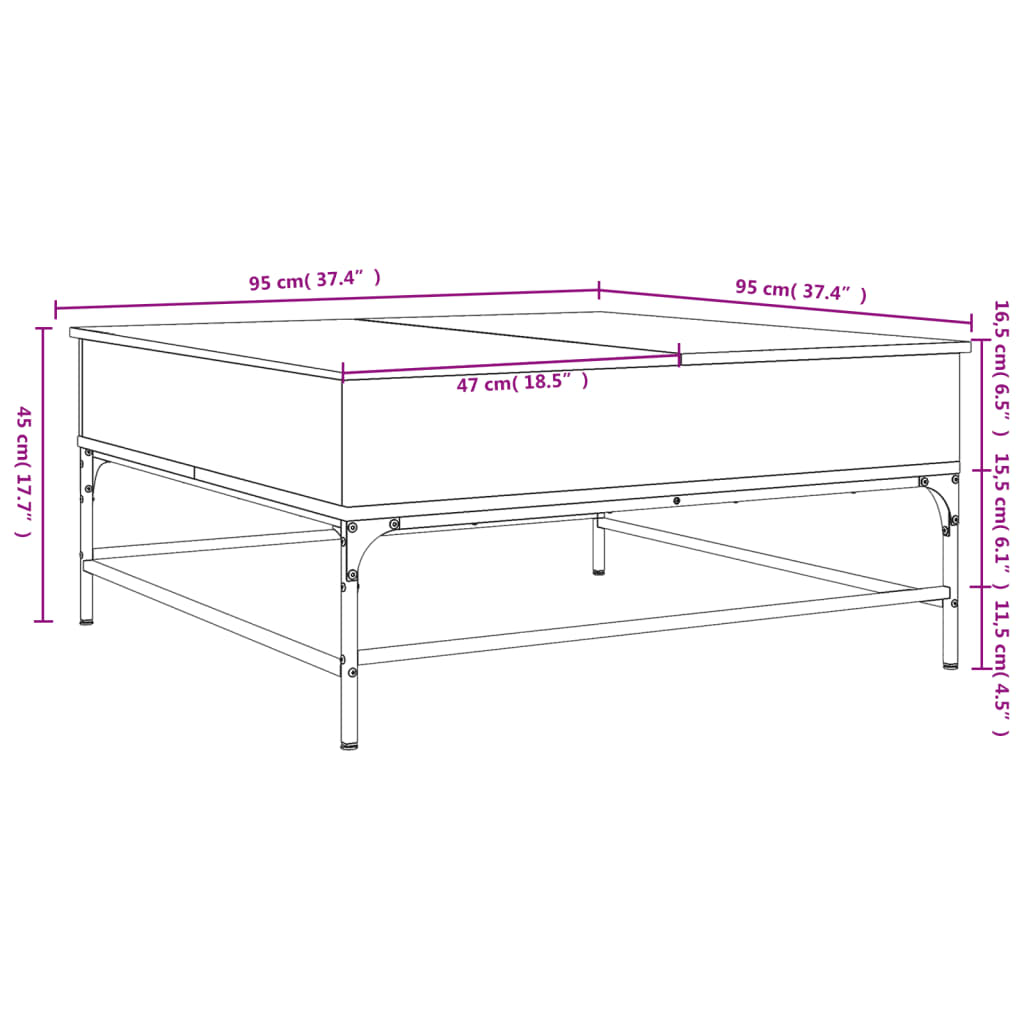 Mesa De Centro Madera Ingeniería Metal 95X95X45 Cm