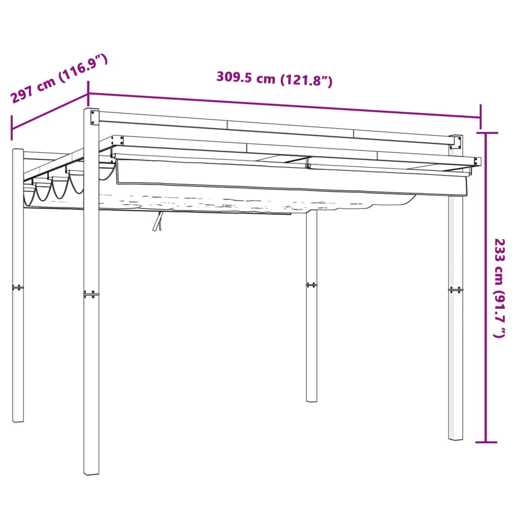 Cenador De Jardín Con Techo Retráctil Aluminio 3X3 M