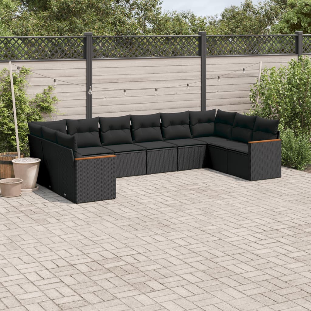 Set De Sofás De Jardín 10 Pzas Cojines Ratán Sintético Negro
