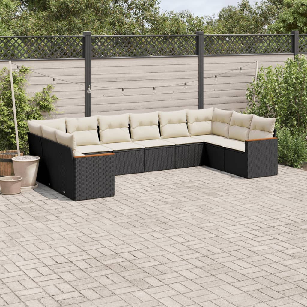 Set De Sofás De Jardín 10 Pzas Cojines Ratán Sintético Negro