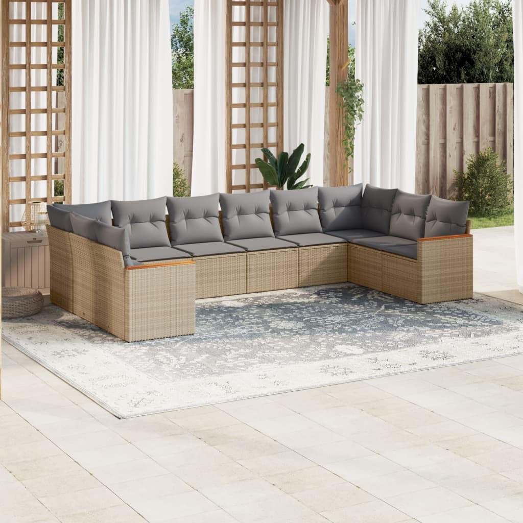 Set De Sofás De Jardín 10 Pzas Cojines Ratán Sintético Negro