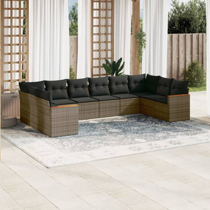 Set De Sofás De Jardín 10 Pzas Cojines Ratán Sintético Negro