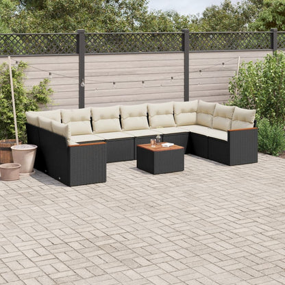 Set De Sofás De Jardín 10 Pzas Cojines Ratán Sintético Negro