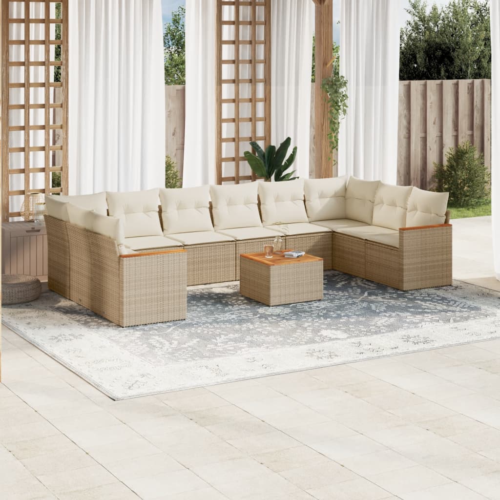 Set De Sofás De Jardín 10 Pzas Cojines Ratán Sintético Negro