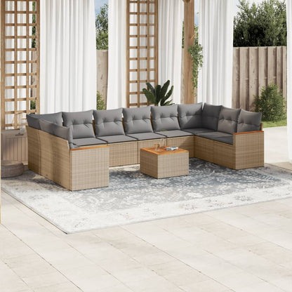 Set De Sofás De Jardín 10 Pzas Cojines Ratán Sintético Negro