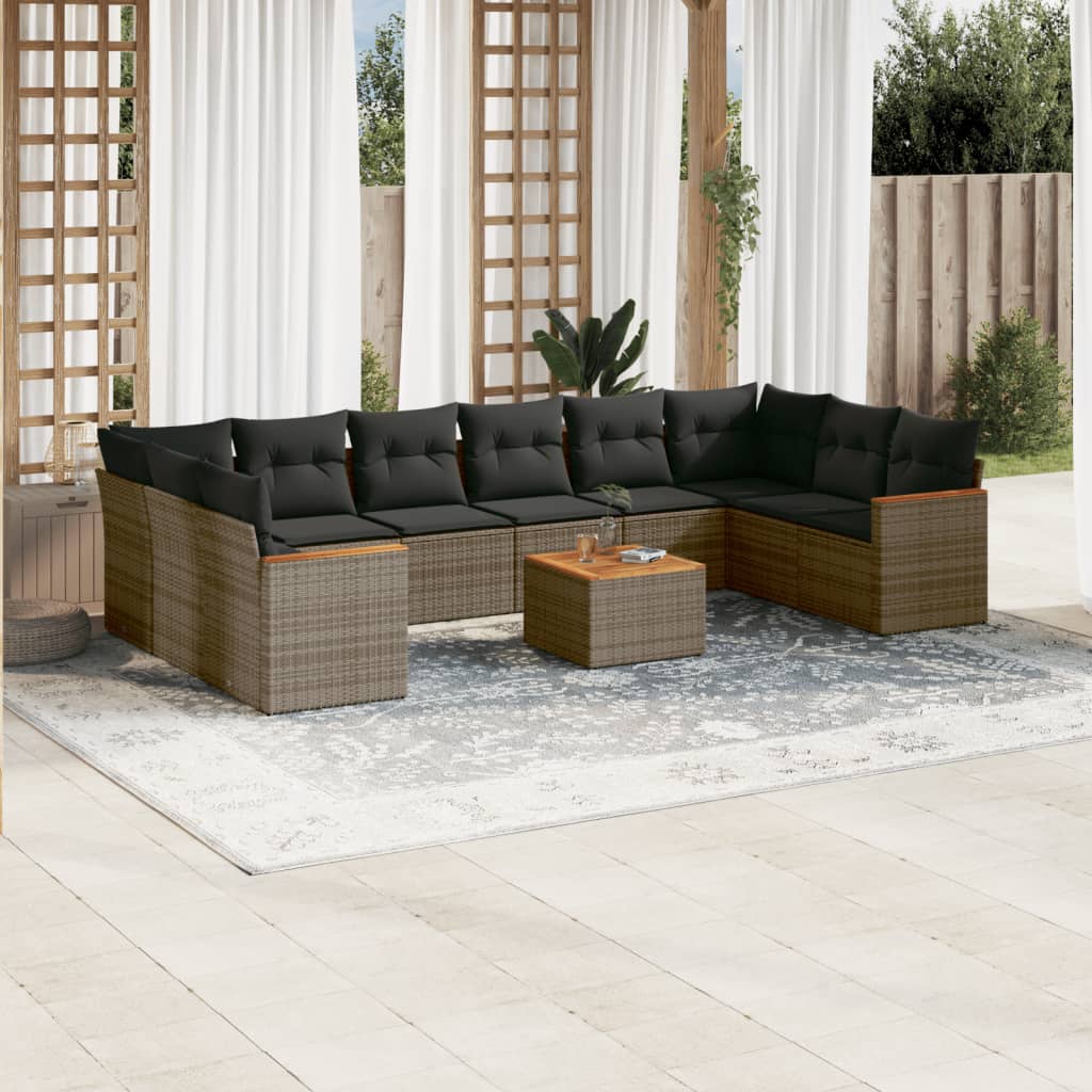 Set De Sofás De Jardín 10 Pzas Cojines Ratán Sintético Negro