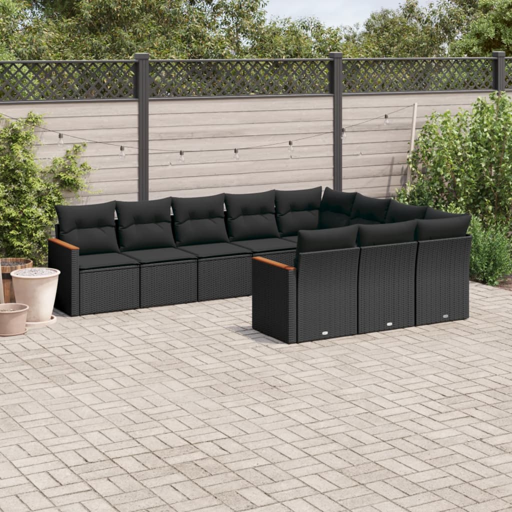 Set De Sofás De Jardín 10 Pzas Cojines Ratán Sintético Negro