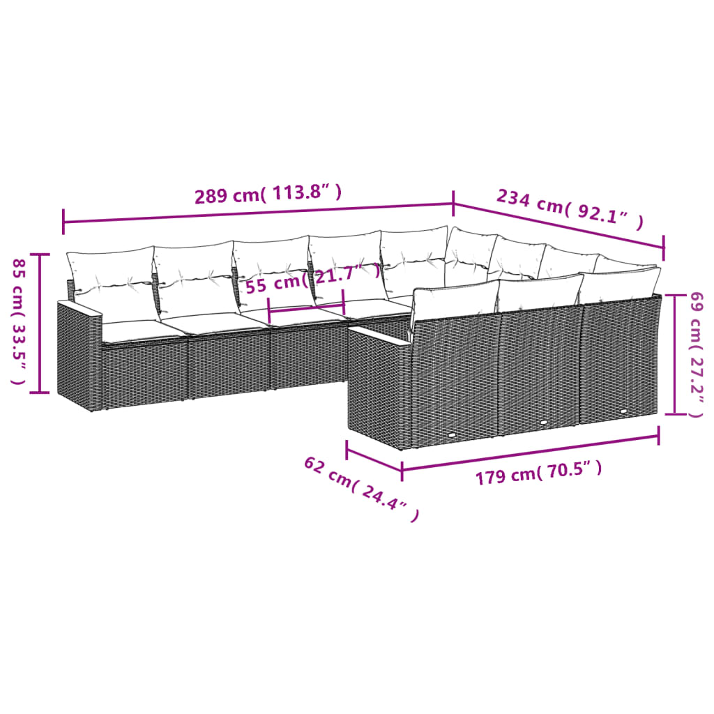Set De Sofás De Jardín 10 Pzas Cojines Ratán Sintético Negro