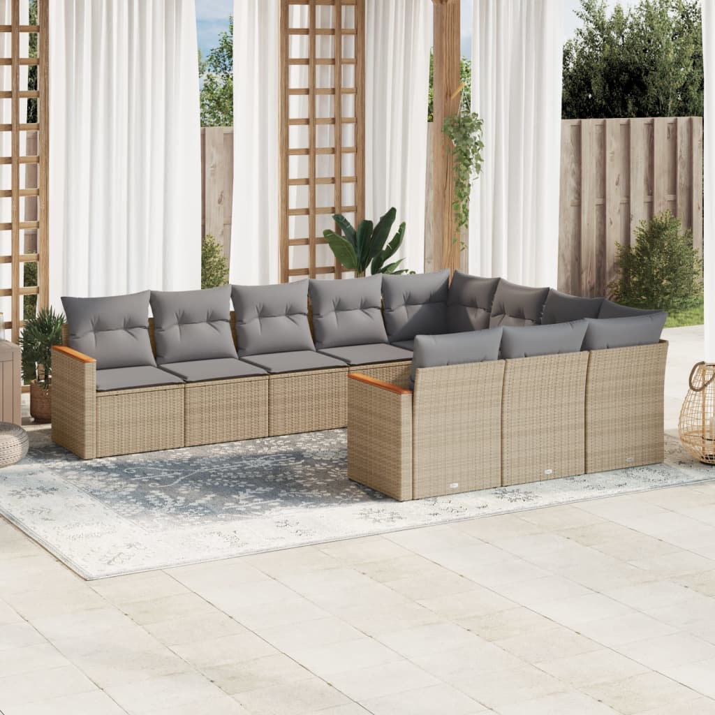 Set De Sofás De Jardín 10 Pzas Cojines Ratán Sintético Negro