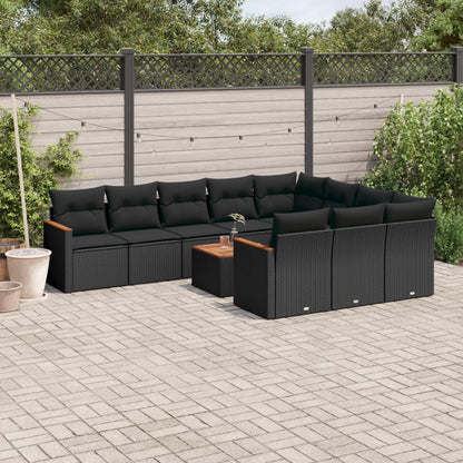 Set De Sofás De Jardín 10 Pzas Cojines Ratán Sintético Negro