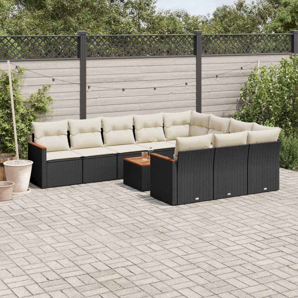 Set De Sofás De Jardín 10 Pzas Cojines Ratán Sintético Negro