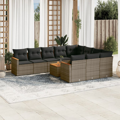 Set De Sofás De Jardín 10 Pzas Cojines Ratán Sintético Negro