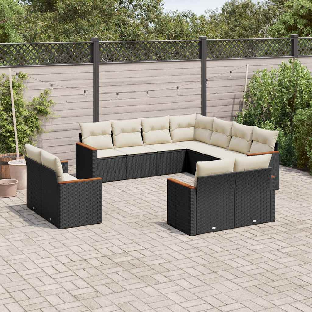 Set De Sofás De Jardín 11Pzas Con Cojines Ratán Sintético