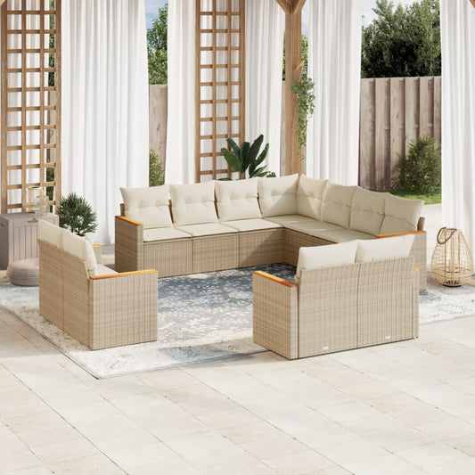 Set De Sofás De Jardín 11Pzas Con Cojines Ratán Sintético