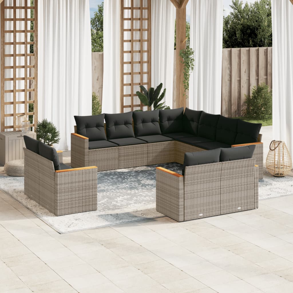 Set De Sofás De Jardín 11Pzas Con Cojines Ratán Sintético
