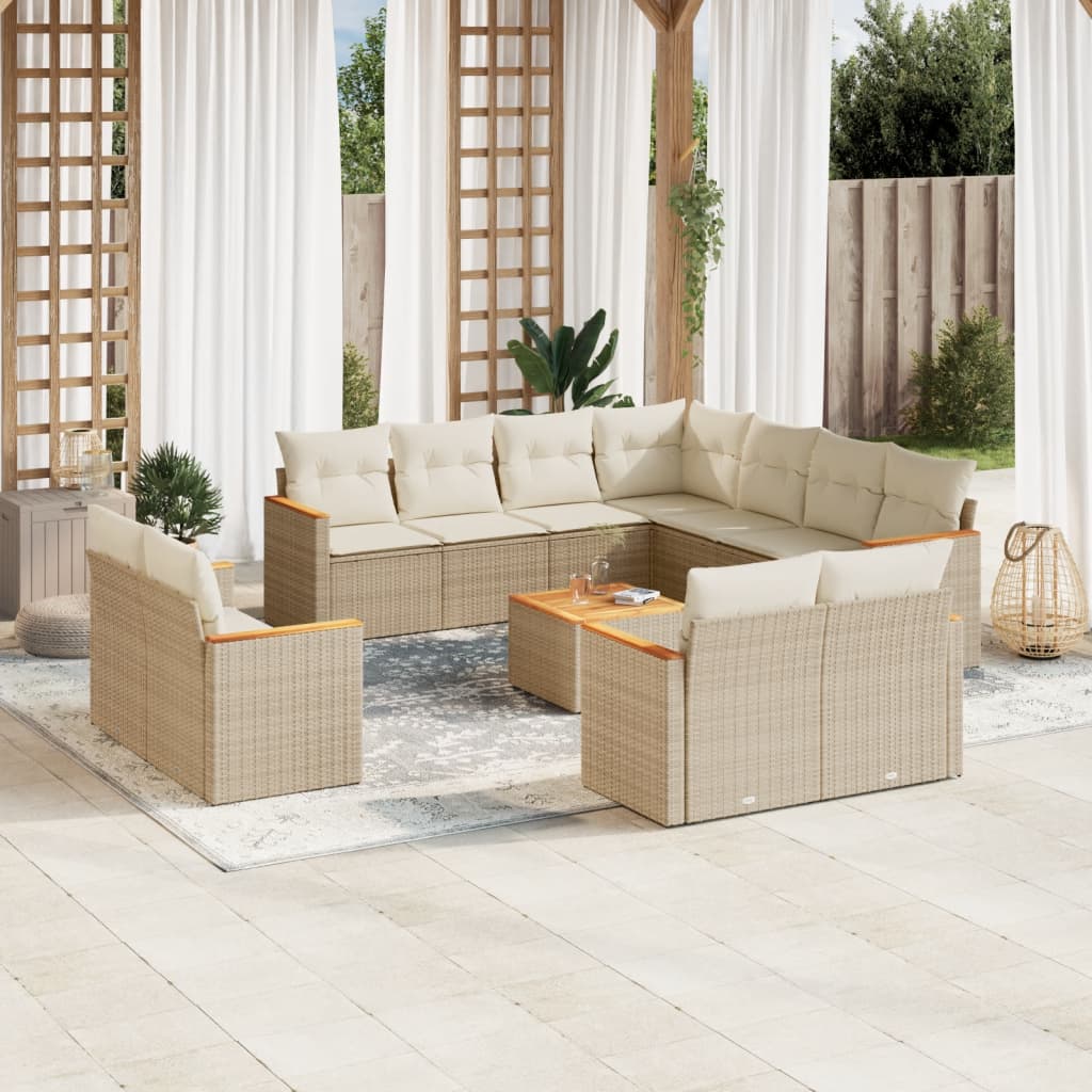 Set De Sofás De Jardín 11Pzas Con Cojines Ratán Sintético