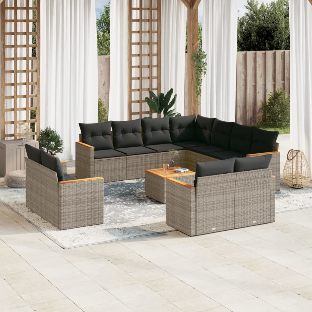 Set De Sofás De Jardín 11Pzas Con Cojines Ratán Sintético