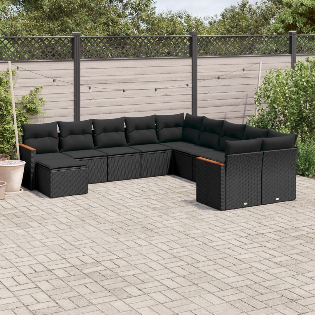 Set De Sofás De Jardín 12 Piezas Cojines Ratán Sintético Negro