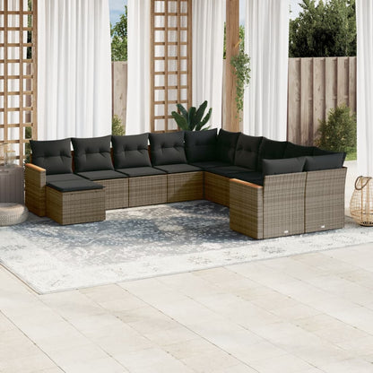 Set De Sofás De Jardín 12 Piezas Cojines Ratán Sintético Negro