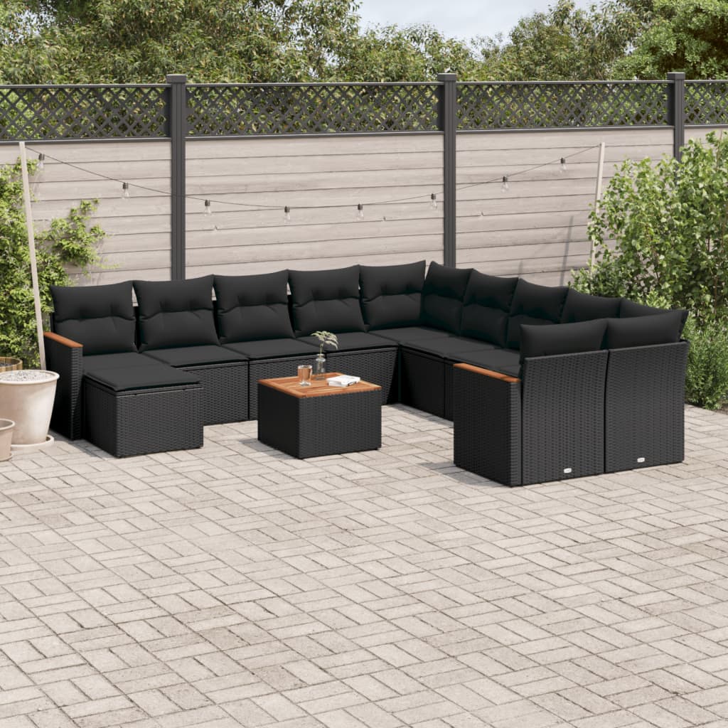 Set De Sofás De Jardín 12 Piezas Cojines Ratán Sintético Negro