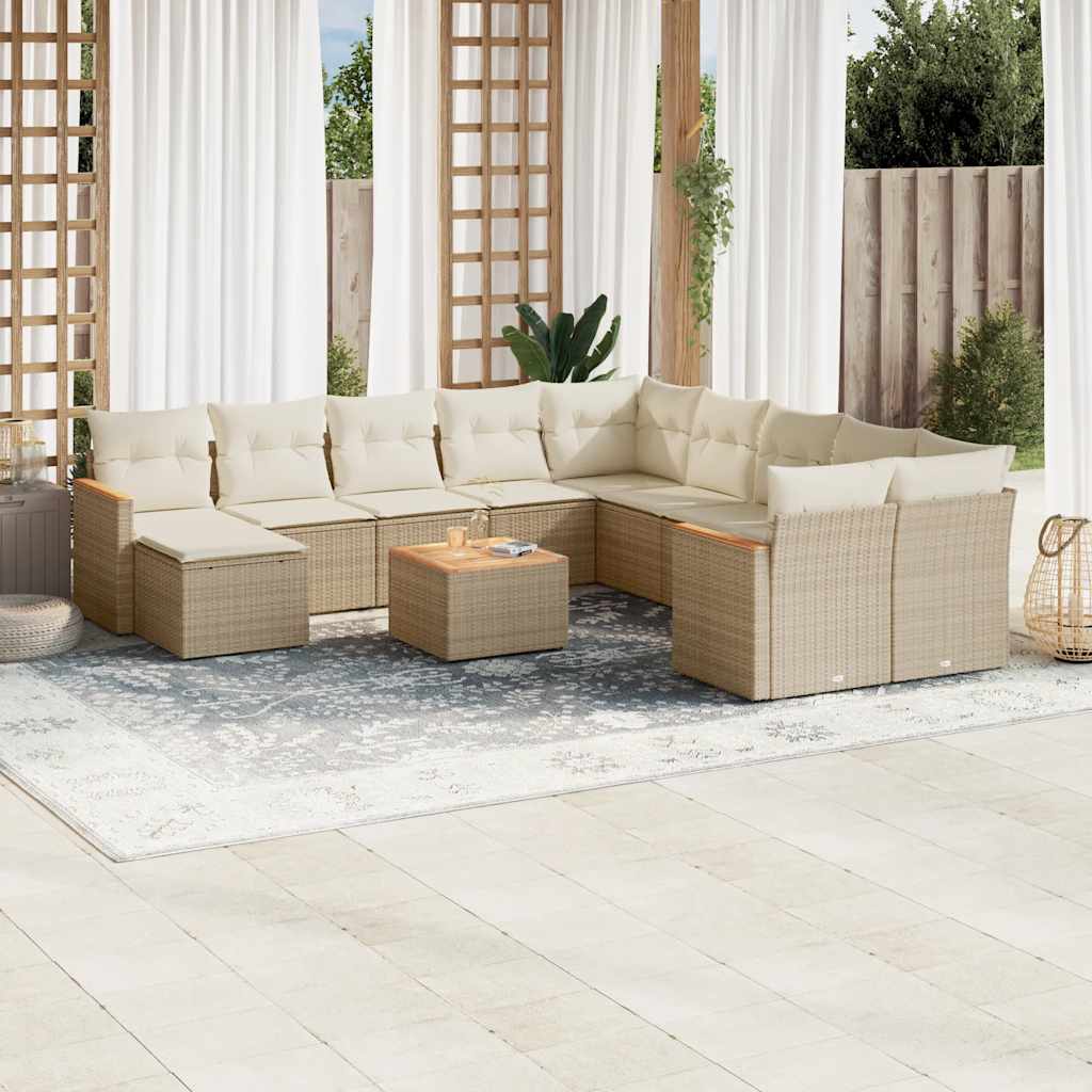 Set De Sofás De Jardín 12 Piezas Cojines Ratán Sintético Negro