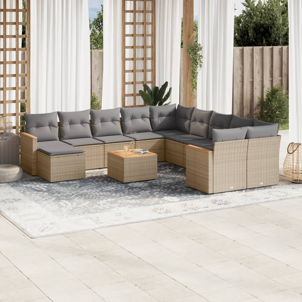Set De Sofás De Jardín 12 Piezas Cojines Ratán Sintético Negro