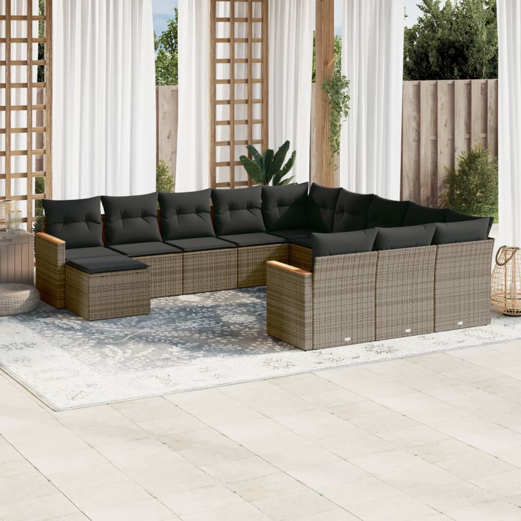 Set De Sofás De Jardín Y Cojines 13 Pzas Ratán Sintético Negro
