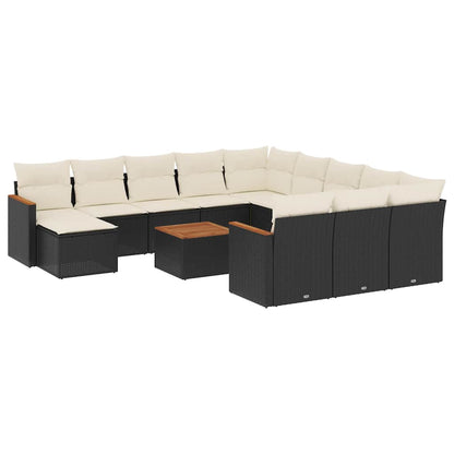 Set De Sofás De Jardín Y Cojines 13 Pzas Ratán Sintético Negro