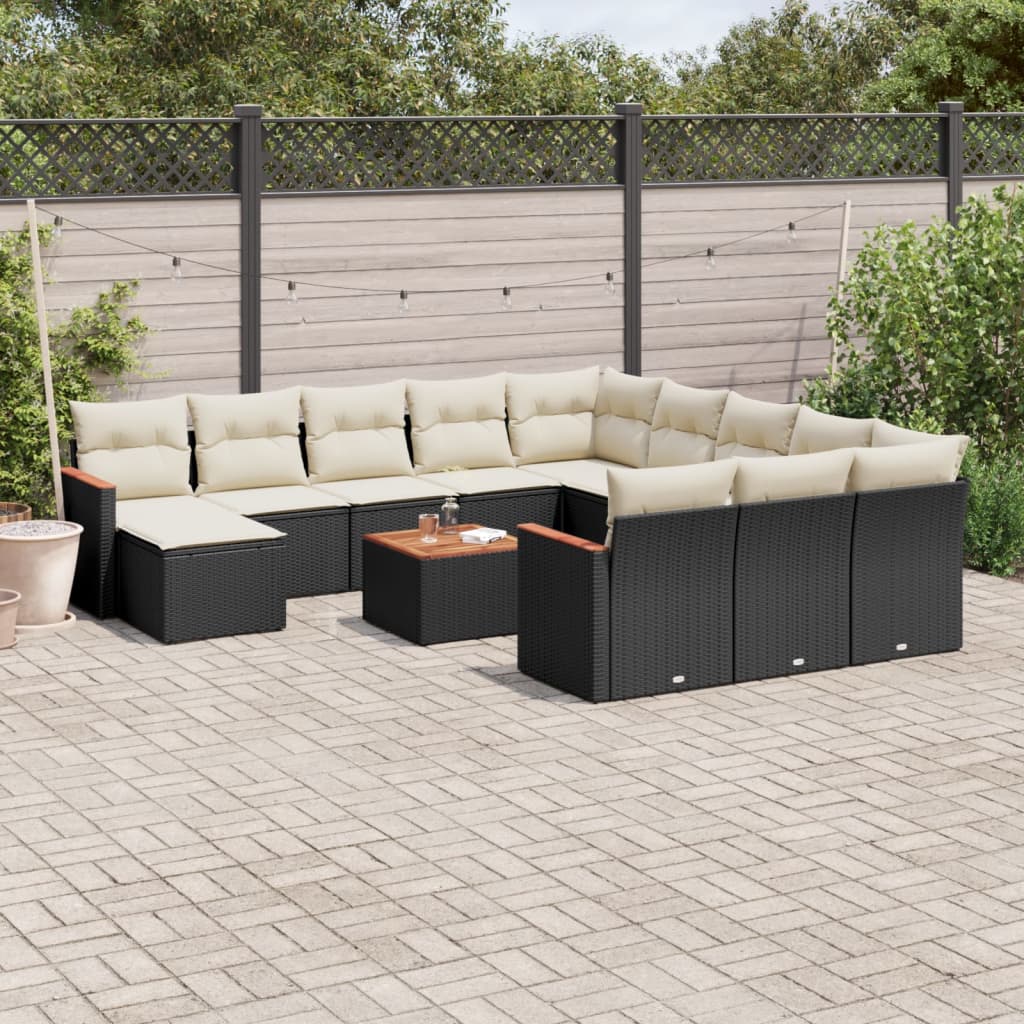Set De Sofás De Jardín Y Cojines 13 Pzas Ratán Sintético Negro