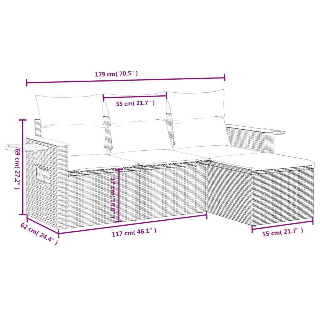 Set De Sofás De Jardín 4 Pzas Y Cojines Ratán Sintético