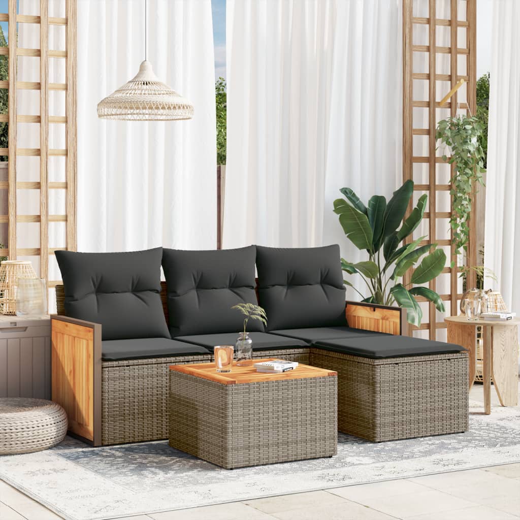 Set De Sofás De Jardín 4 Pzas Y Cojines Ratán Sintético