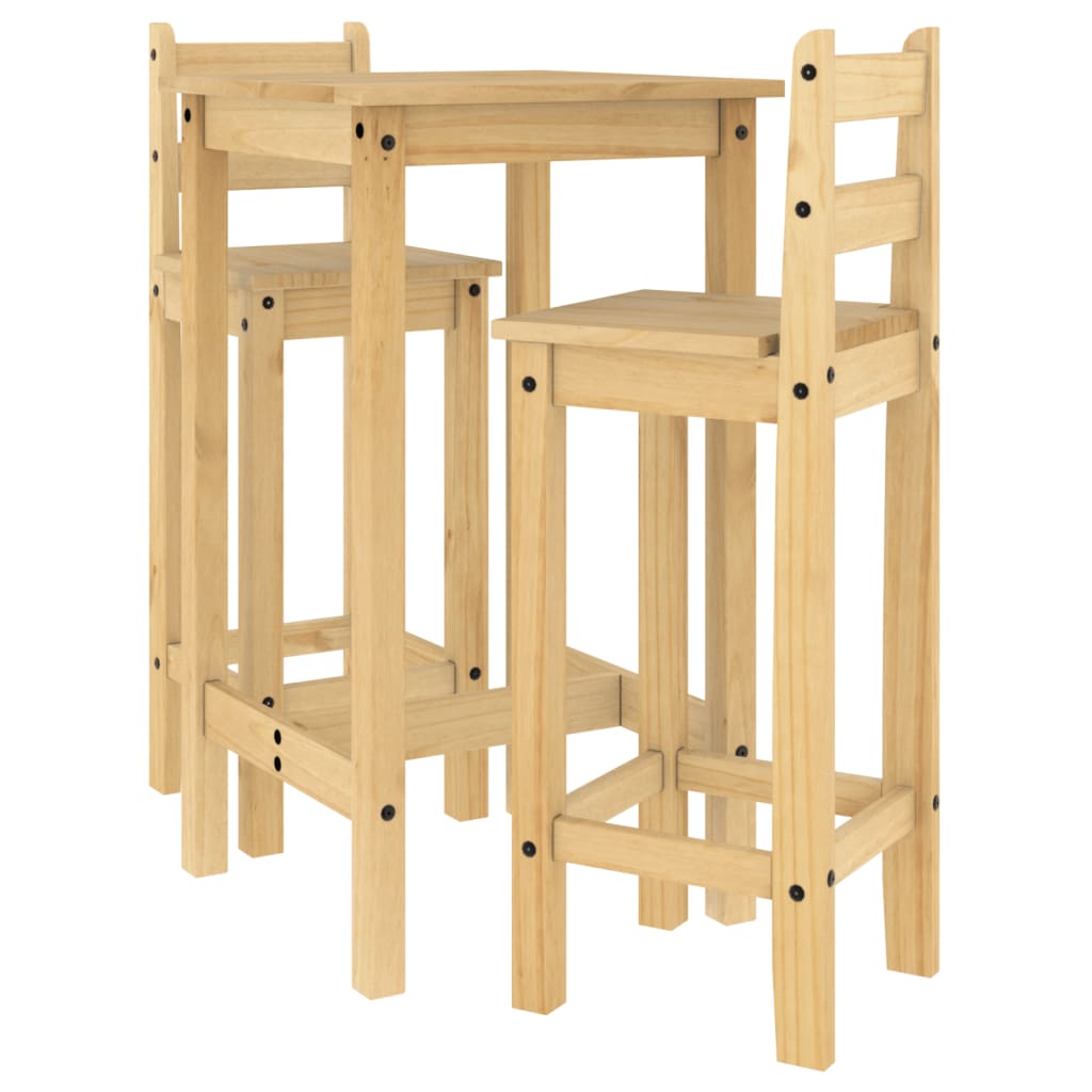 Set De Mesa Alta Y Taburetes De Bar 3 Pzas Madera Maciza Pino