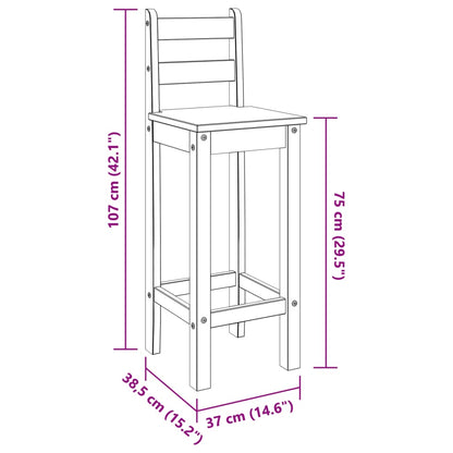 Taburetes Altos 2 Uds Madera Maciza De Pino