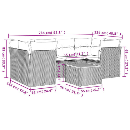 Set De Comedor De Jardín 7 Pzas Y Cojines Ratán Sintético