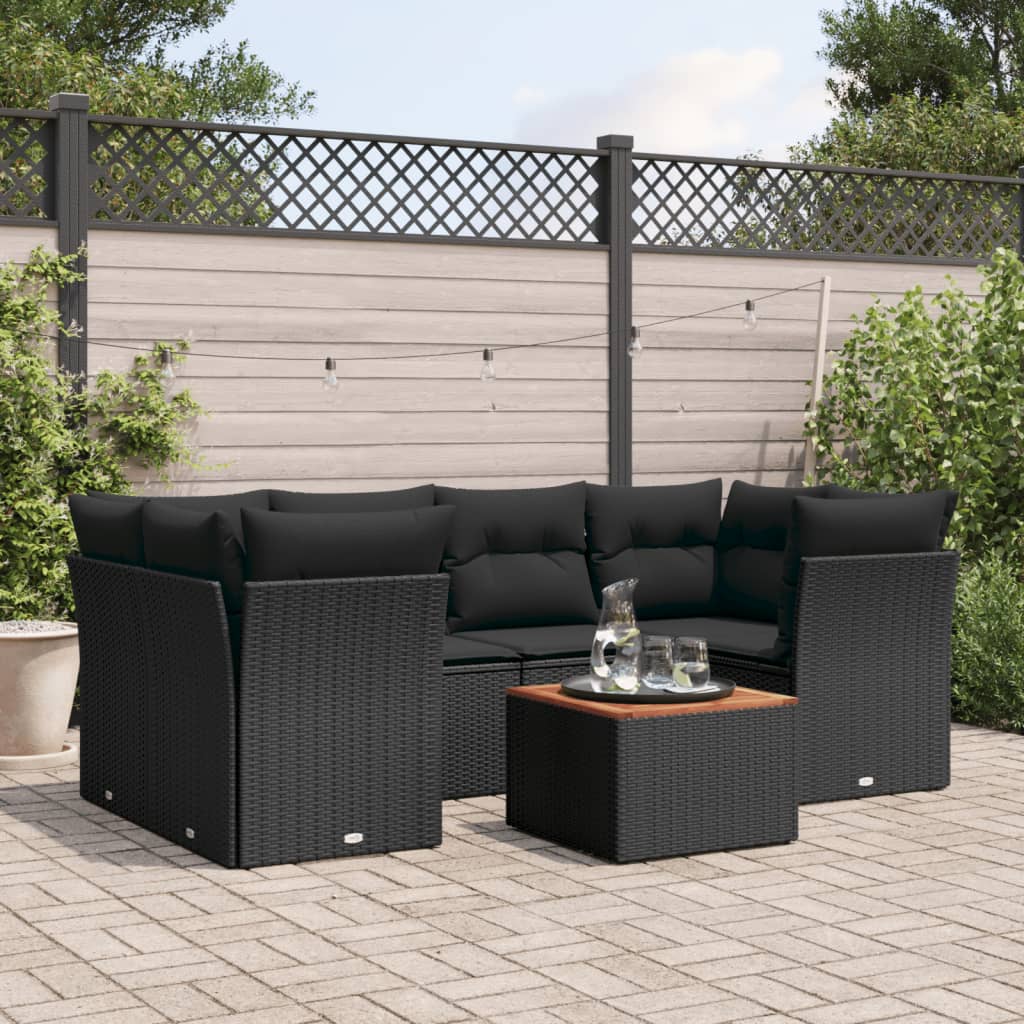 Set De Comedor De Jardín 7 Pzas Y Cojines Ratán Sintético