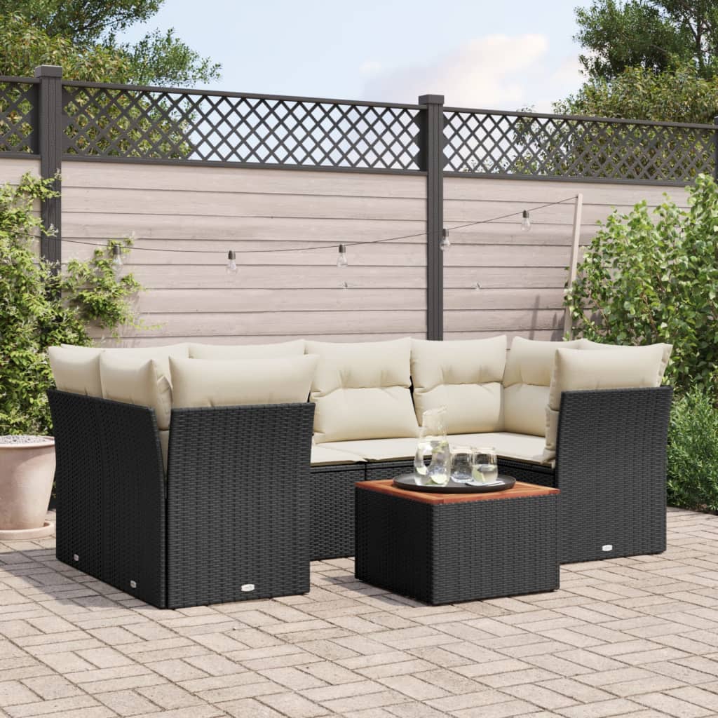 Set De Comedor De Jardín 7 Pzas Y Cojines Ratán Sintético